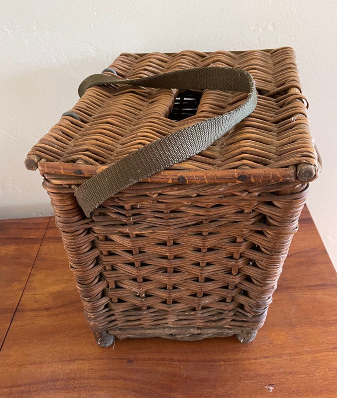 Antique French fishing basket creel Handmade wicker vintage