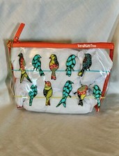Vera Bradley Clear Beach Cosmetic Bag FLOWER SHOWER Vines BIRDS NWT RARE New