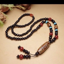 Tibetan Three-eye Nine-eye Dzi Bead Agate Necklace, Buddha Bead Bracelet