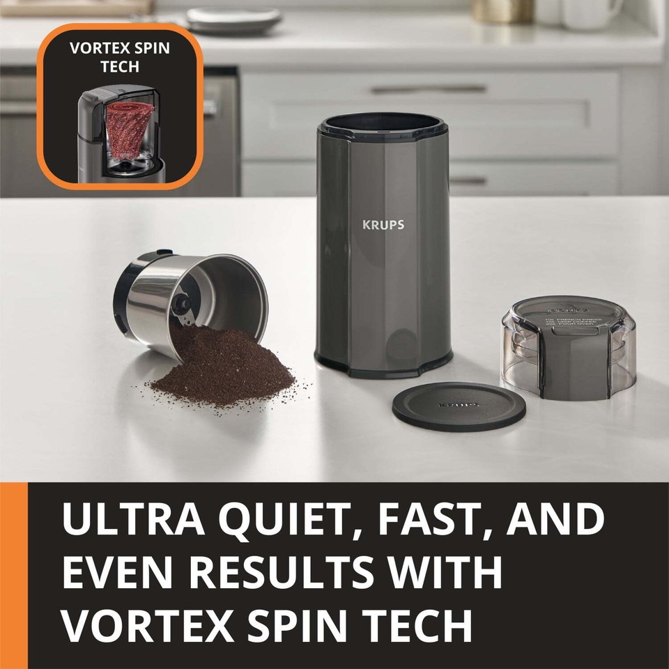 Krups Silent Vortex Electric Coffee and Spice Blade Grinder, Removable