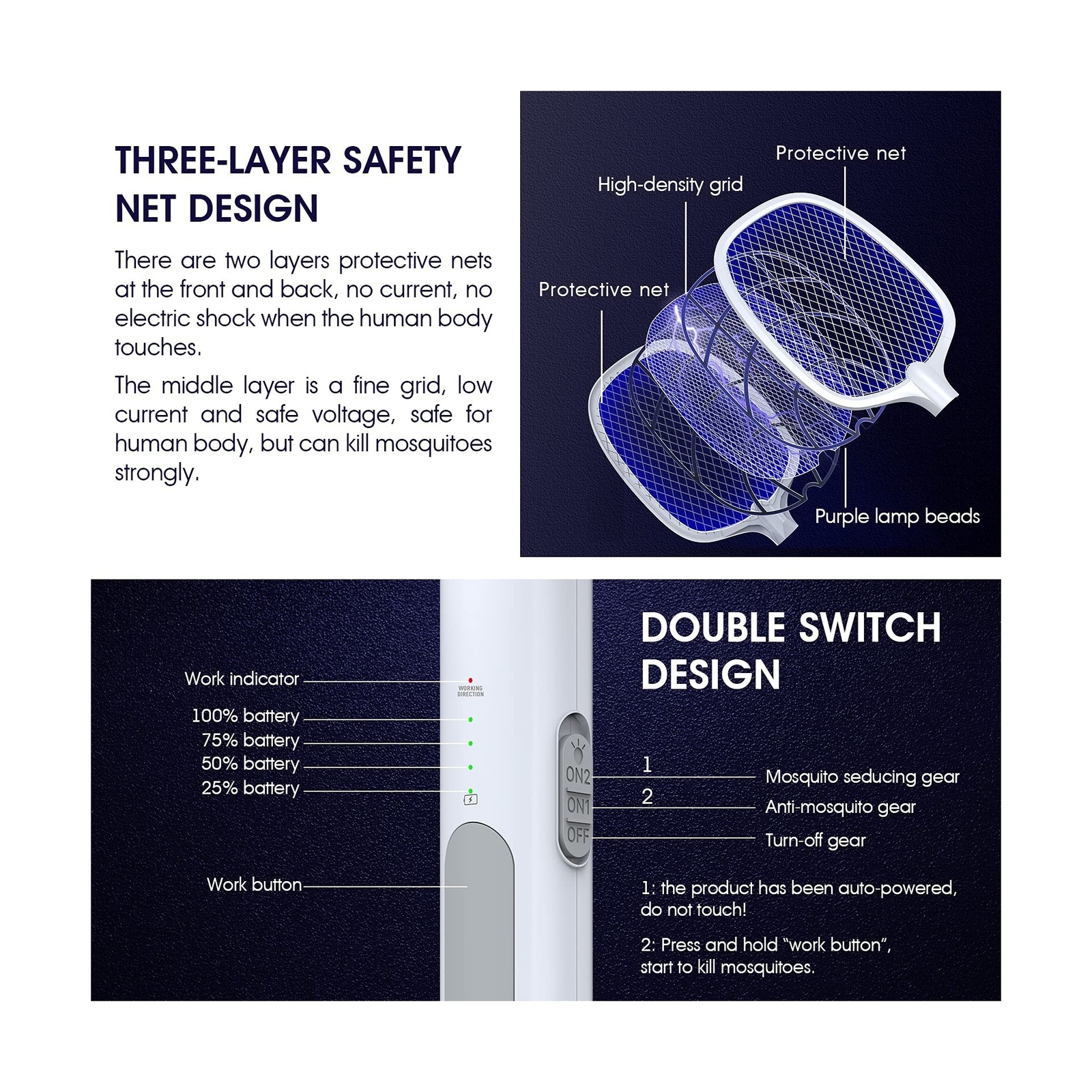 imirror Bug Zapper Racket, 2 in 1 Rechargeable Electric Fly Swatter