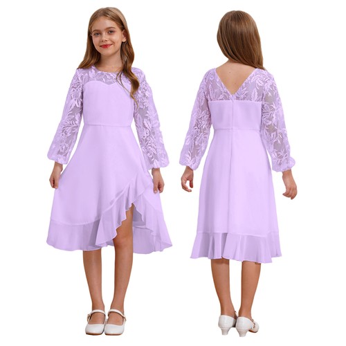 Kids Girls Dress Princess Gown Church Reception Prom Ball Asymmetric Flower - Picture 46 of 70