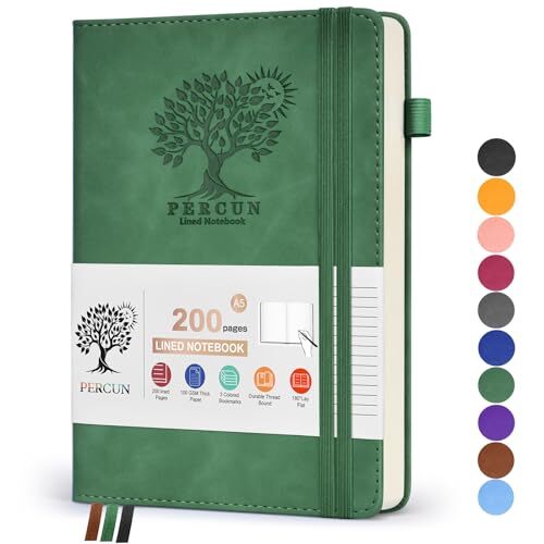Lined Journal Notebook for Women Men, Hardcover Leather Ruled Paper Green