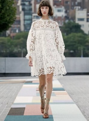 white guipure floral lace mini dress English Factory main image 0