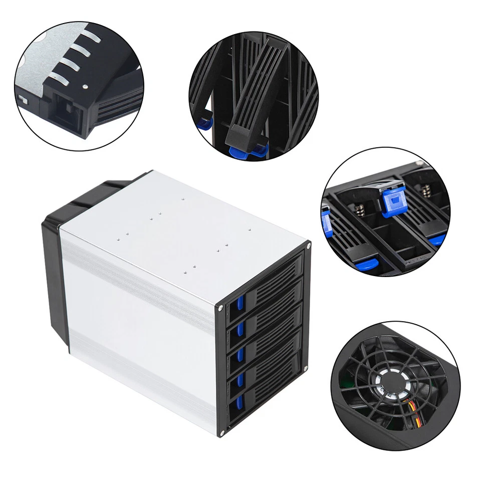 HDD Enclosure Hot Swap Cage 5-Bay 3 x 5.25" Drive Bays 5x SATA 3.5"/2.5"Sas HDD - Image 2 of 4