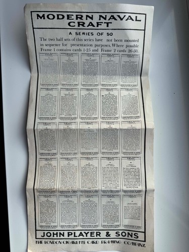 Framed Set Of 25 John Player & Sons cigarette cards MODERN NAVAL CRAFT - Picture 2 of 2