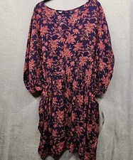 Lands End Dress Women XL 2XL Purple Floral Cinched Waist Lightweight Beach