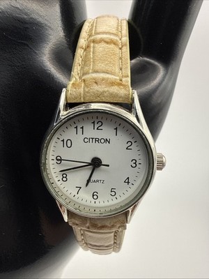 Citron Watch Ladies Tan Leather 2 Piece Band Quartz Working New Battery