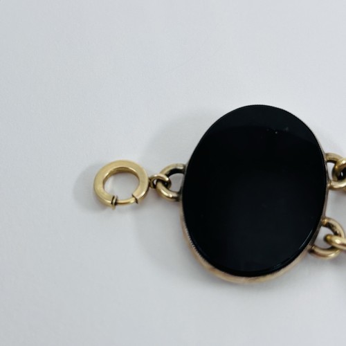 vintage Symmetalic Sterling 1/20 14K hallmarked Onyx panel bracelet, 7 " , 1.2" - Picture 2 of 7