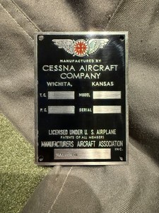 Vintage Cessna Aircraft Data plate