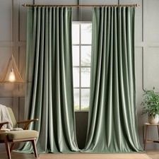 Velvet Curtains 90 inches 2 Panels - Pinch 52"W x 90"L Pack of 2 Sage Green