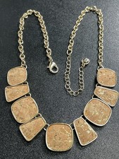 1946 Signed Vintage Cork Bark Bib Chain Necklace 18” Gold Tone Metal