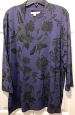 NEW Chicos Womans Purple Black Floral Rayon Spandex Floral Tunic Top Sz 3 or XL