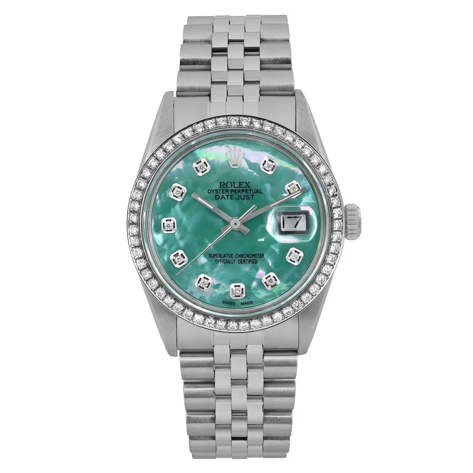 Reloj Rolex Datejust 36 mm acero personalizado verde turquesa esfera diamante bisel 16030