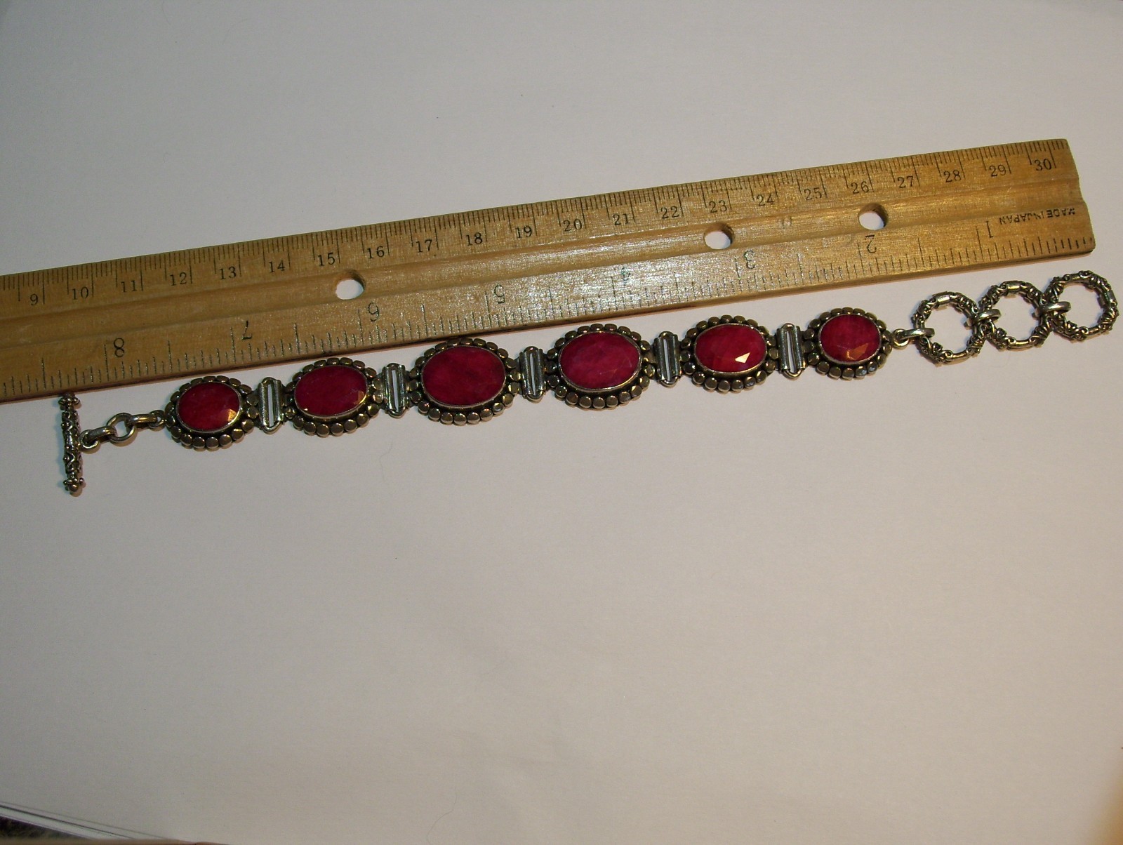 STERLING SILVER SIGNED RUBY TOGGLE BALI  BRACELET… - image 3