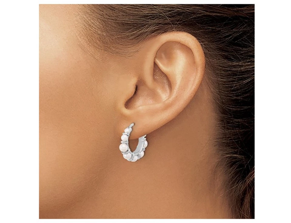 White Freshwater Cultured Pearl Hoop Earrings in Sterling Silver - Image 3 of 4