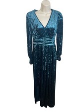 SHEIN Women's Size Medium (US 6) Aqua Crushed Velvet Wrap Hem Maxi Dress