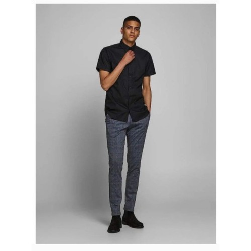 JACK & JONES Men's Marco Plaid Slim Knit Pants Gray Blue 31x32