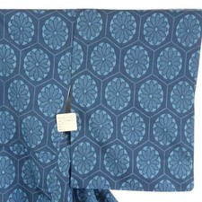Recycled Silk Tsumugi Kimono Navy Kikko Chrysanthemum M 159cm 