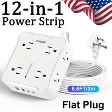Power Strip, Flat Plug Extension Cord with 8 Outlets 4 USB Ports 2 USB C 6.5Ft
