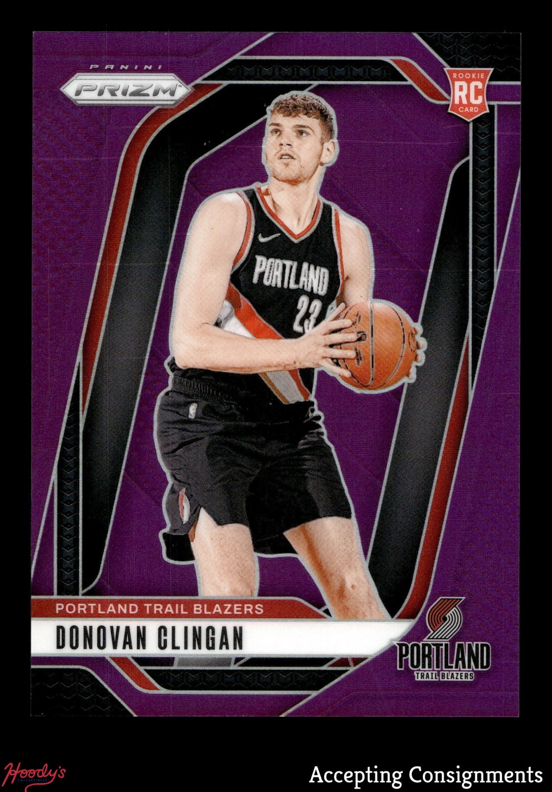 2024-25 Panini Prizm Prizms Purple #221 Donovan Clingan RC ROOKIE BLAZERS 68/99