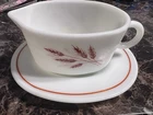 Vintage 1970's Pyrex Milk Glass Autumn Harvest Wheat Gravy Boat 77B & 77U Plate