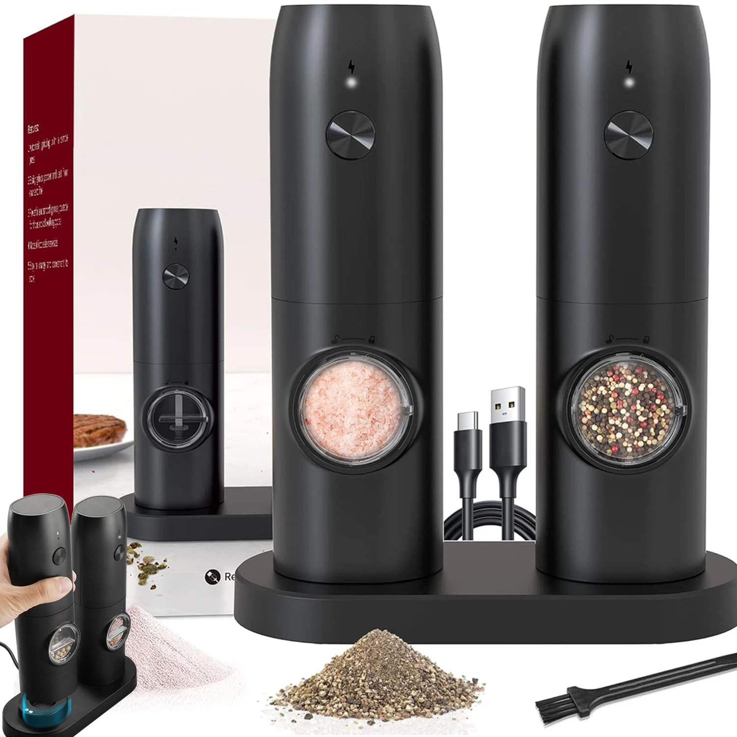 Electric Salt and Pepper Grinder Set of 2, Automatic regular, Multicolor