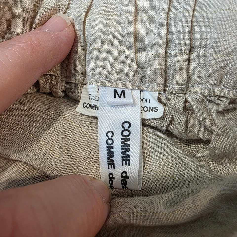 Calça gota balão de linho Comme des Garcons bege dourada feita no Japão Md - Imagem 4 de 4