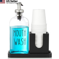 Glass Mouthwash Dispenser for Bathroom, 16 OZ with Black