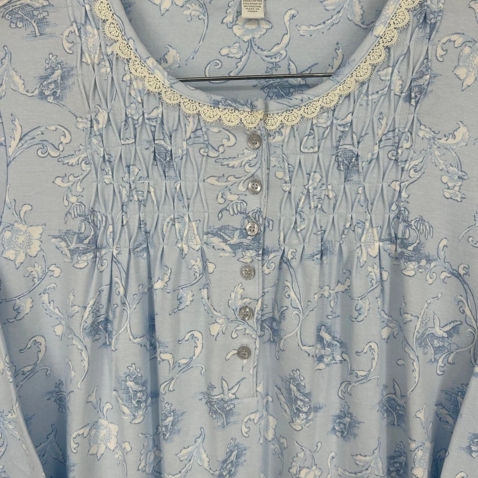 Camisón Charter Club Intimates para mujer azul pájaro floral toile talla L pijama Foto 2 de 4