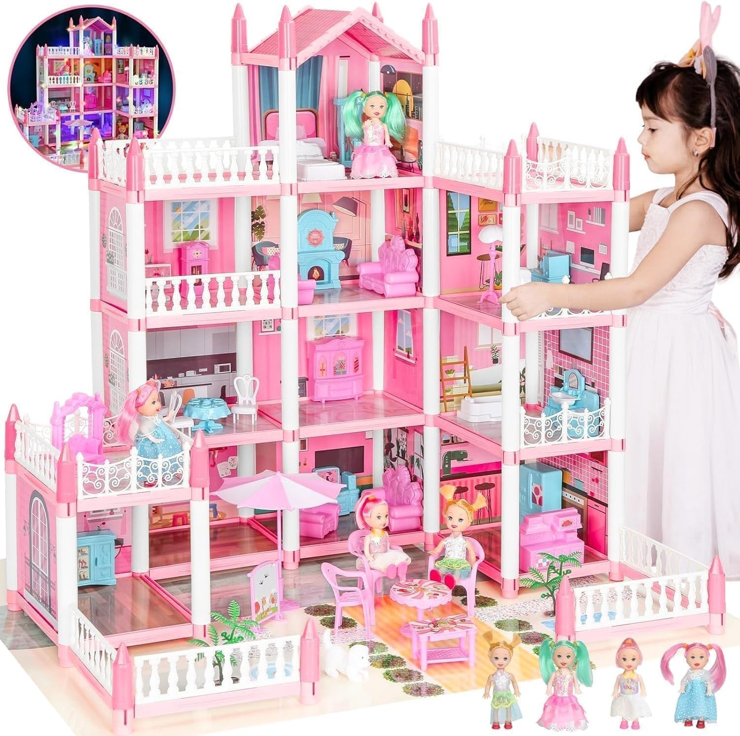 Barbie Dreamhouse Playhouse 4-Story 11 Rooms Doll House with