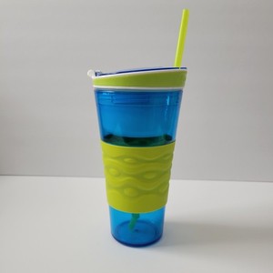 Snackeez - 2 In 1 - Drink and Snack Cup -Blue/Green with Straw - AS SEEN ON TV