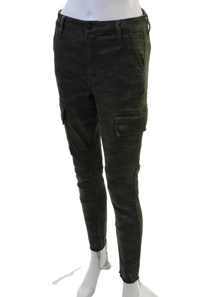 Pantalones de mezclilla Joes para mujer con cremallera tiro medio camuflaje flecos verde talla 26 Foto 2 de 4