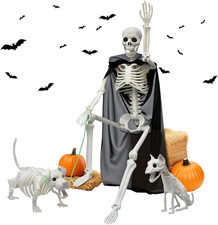 36" Skeleton Halloween Decorations, 3FT Posable Skeleton with Dog & Cat Skeleton