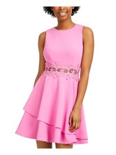 B DARLIN Womens Pink Stretch Illusion Waist Sleeveless Short Dress 910