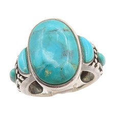 925 Sterling Silver Vintage Ring Classic Cabochon Turquoise Band Sz 7 RG34522