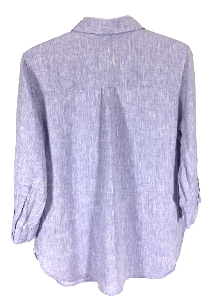 Top de lino para mujer Chico's talla 8 (Chico 1) púrpura con botones Foto 3 de 4