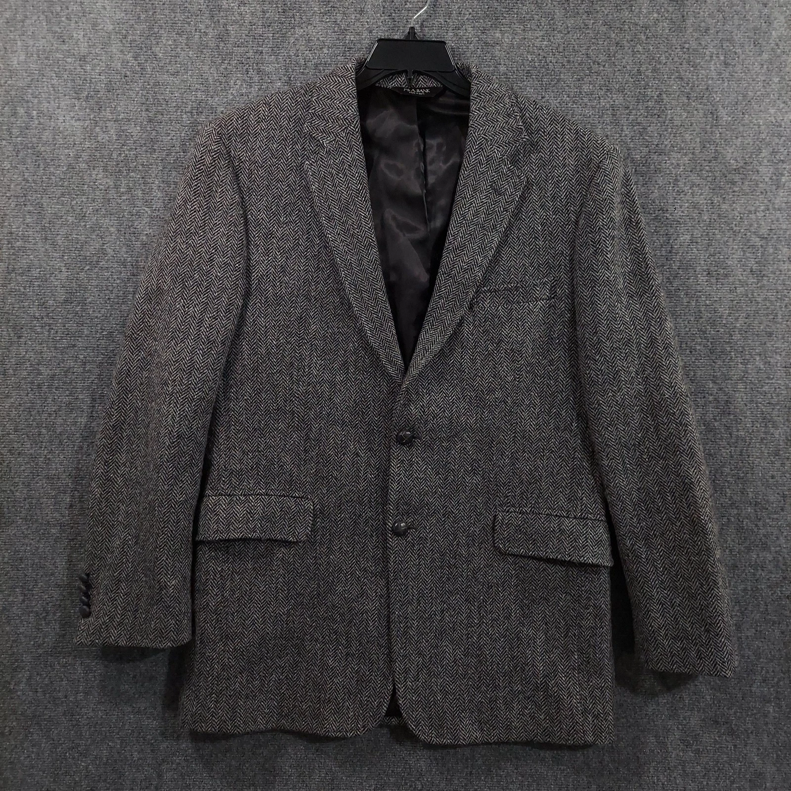 Jos. A. Bank Blazer Mens 41L Gray Harris Tweed Herringbone Sport Coat Scotland