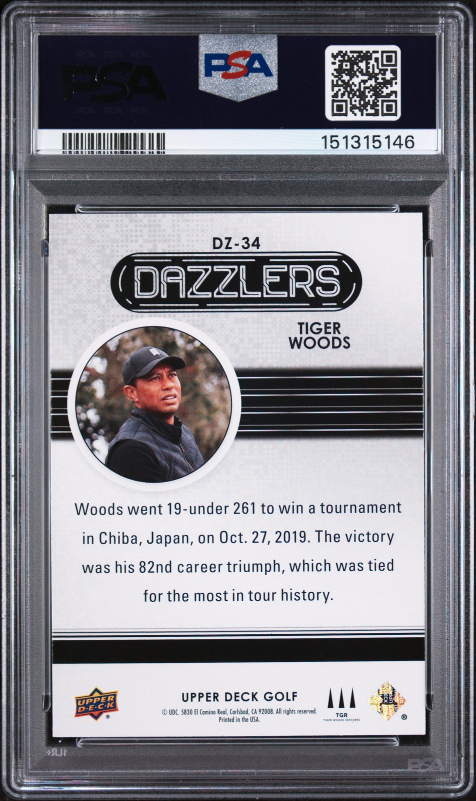 2024 Upper Deck Dazzlers Blue #DZ-34 Tiger Woods PSA 10 view 2