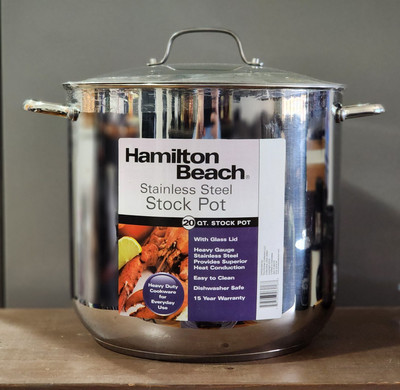 Hamilton Beach Stainless Steel Stock Pot  20 QT. w/Glass Lid *NOS* Sealed
