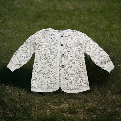Vtg 70s 80s Hand Crochet Knit Ivory Doily Cardigan By Rico Womens 