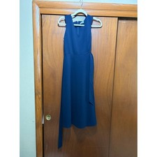 Calvin Klein Navy Sleeveless Midi Dress Tie Waist Notch Neck Size 6