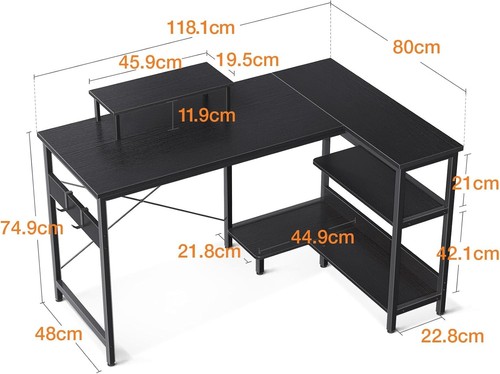 ODK L Shaped Computer Desk with Reversible Storage Shelves, L-Shaped Desk 118*80 - Picture 6 of 8