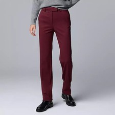 Simply Vera Wang Slim Straight Pants Women 8 Burgundy Tailored Twill Stretch NEW
