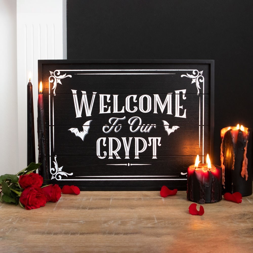 Welcome To Our Crypt Framed Sign Wall Plaque Dark Humour Gothic Wiccan