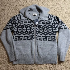 NWT Women's XS Zip-Up Cardigan  Universal Thread Heather Gray Geometric Zig Zag