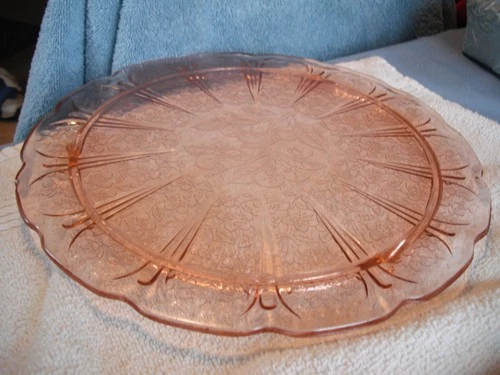 Vintage Jeannette Cherry Blossom Pink Depression Glass Cake Plate Chipped