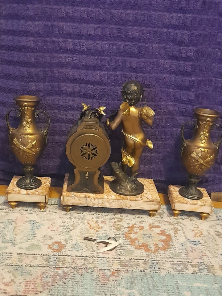 Ancienne pendule, Garniture Cheminée, Auguste Moreau 1900 Amour Violoniste - Photo 2/4