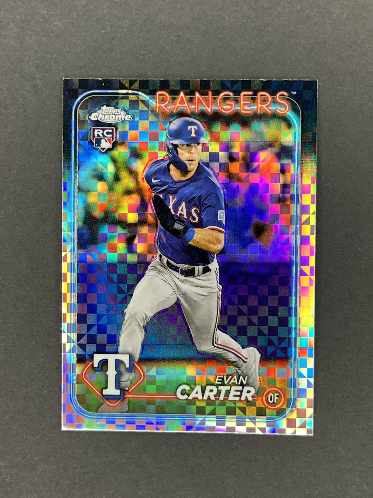 Evan Carter RC 2024 Topps Chrome X-Fractor Rookie Card Rangers - #136