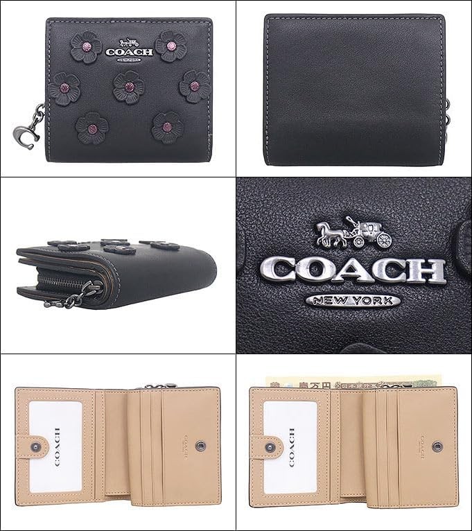 Coach] Snap Wallet Floral Applique CAP16 QB/BK Black [Outlet